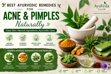 Best Ayurvedic remedies for acne and pimples naturally with Neem, Turmeric, Tulsi, and Aloe Vera by AyuVeda Glow.