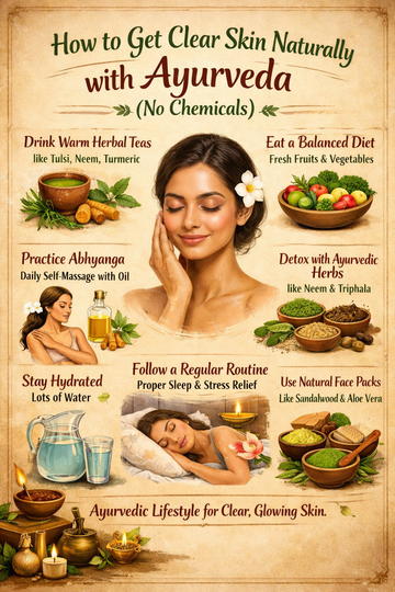 How to get clear skin naturally with Ayurveda using herbal remedies, diet, hydration, and natural face packs without chemicals