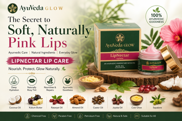LipNectar Ayurvedic Lip Balm by AyuVeda Glow with coconut oil, kokum butter, ratanjot, almond oil, jojoba oil, cow ghee and squalane for soft, hydrated and naturally rosy lips
