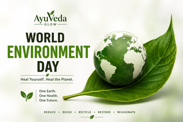 World Environment Day 2026 featuring a green earth on a leaf symbolizing eco-friendly living, Ayurveda, sustainability, and environmental protection.