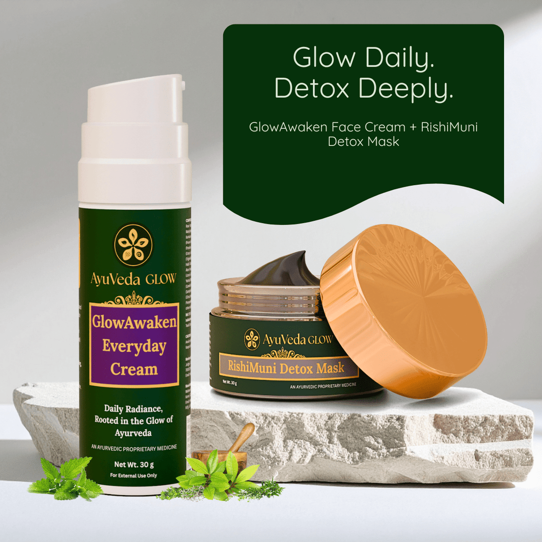 GlowAwaken Ayurvedic Everyday Face Cream + RishiMuni Ayurvedic Detox Face Mask - AyuVeda Glow