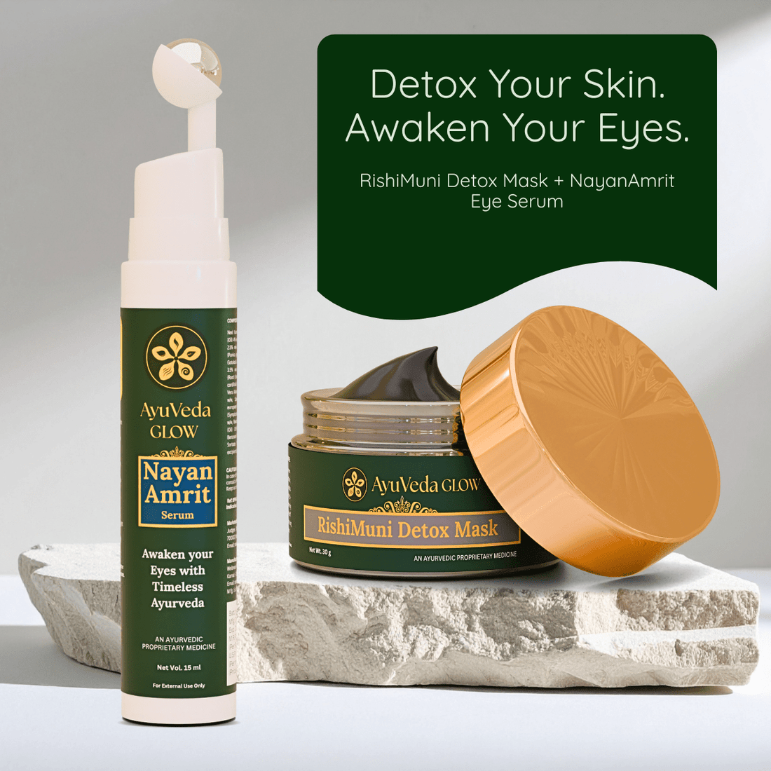 NayanAmrit Ayurvedic Under Eye Serum + RishiMuni Ayurvedic Detox Face Mask - AyuVeda Glow