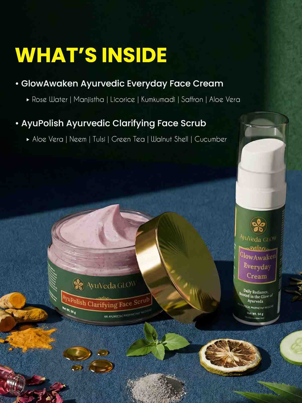 Ayurvedic face cream and exfoliating scrub combo for glowing skin
