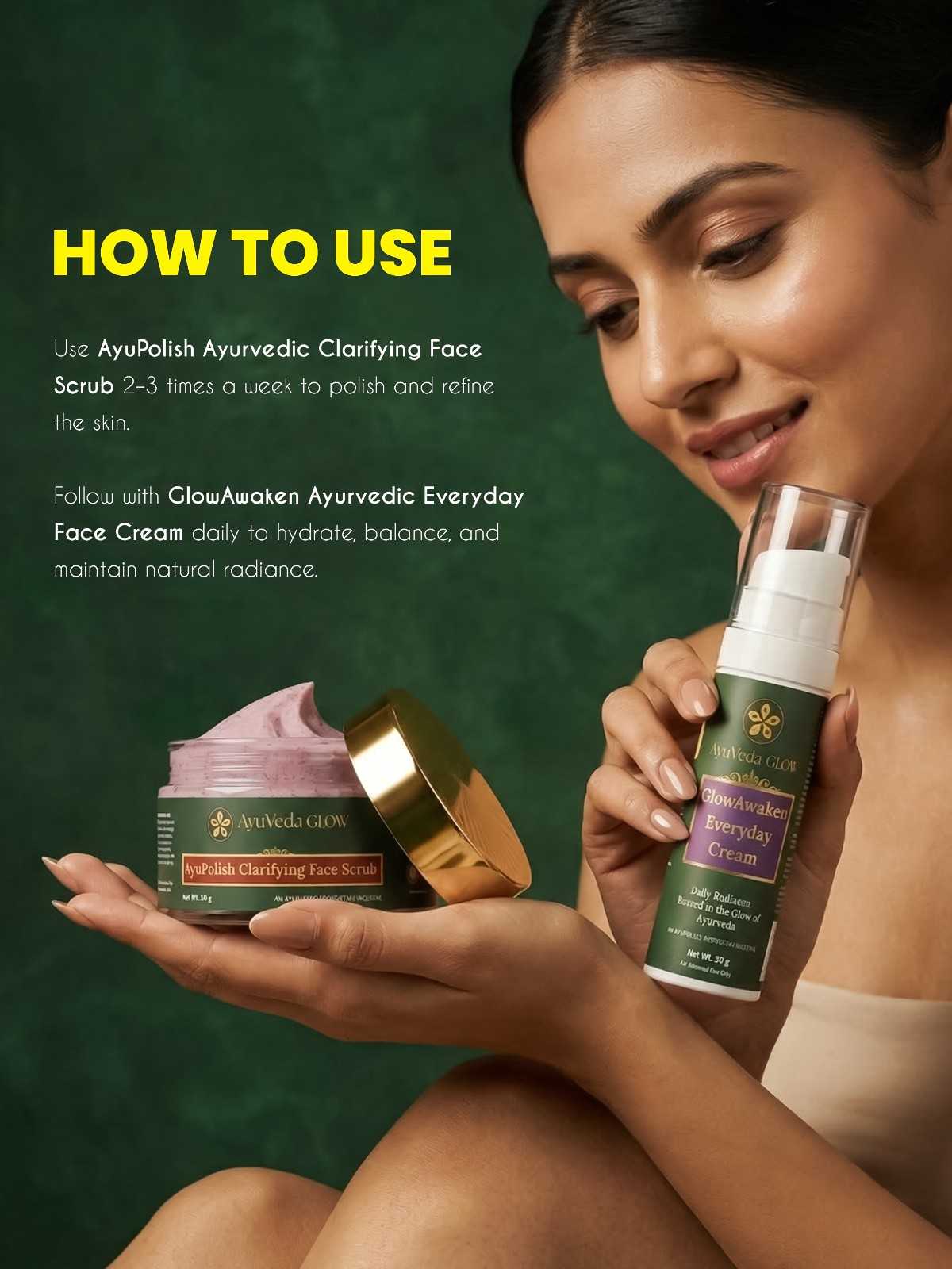 AyuPolish Ayurvedic Clarifying Face Scrub and GlowAukken Ayurvedic Everyday Face Cream