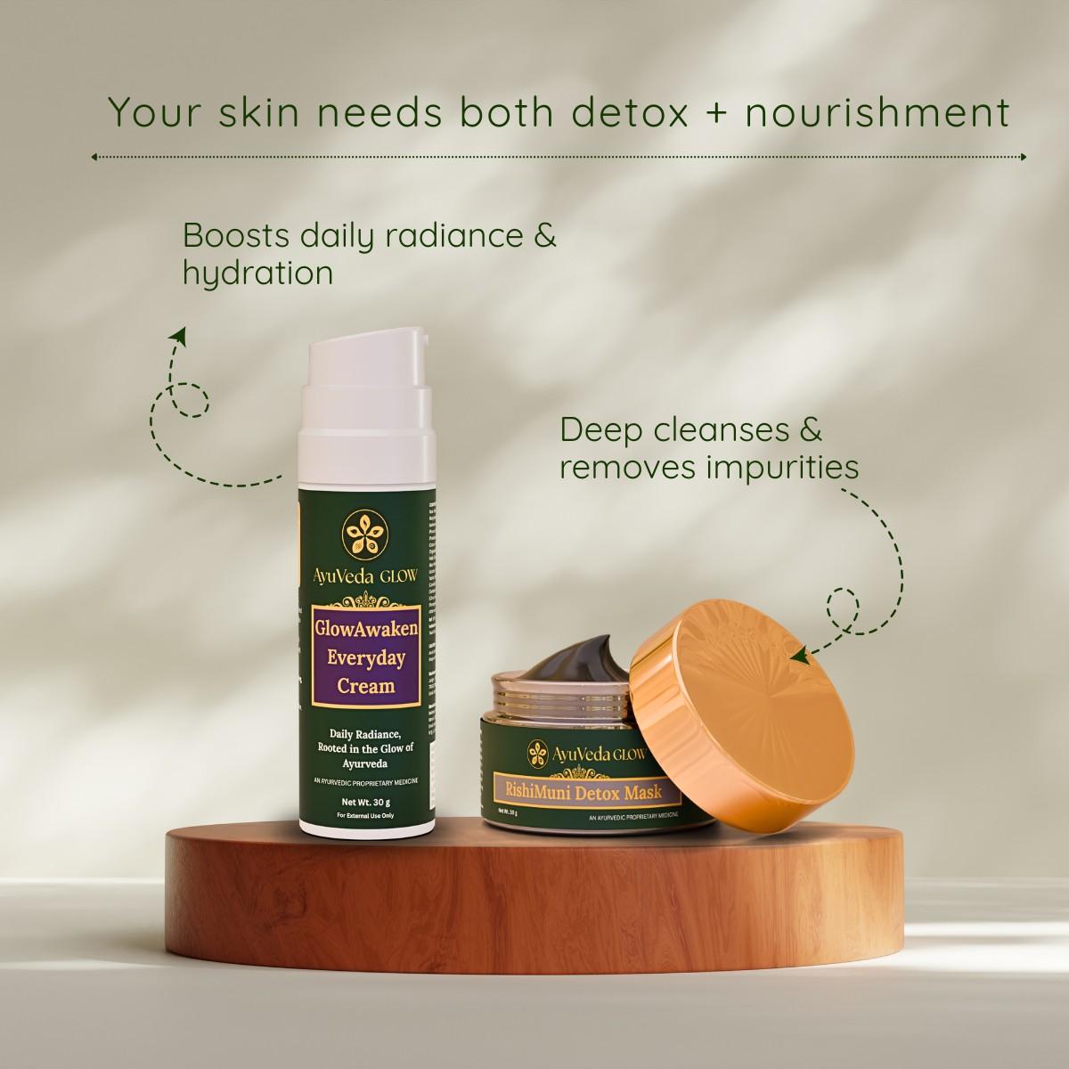 GlowAwaken cream with RishiMuni detox mask for clear glowing skin