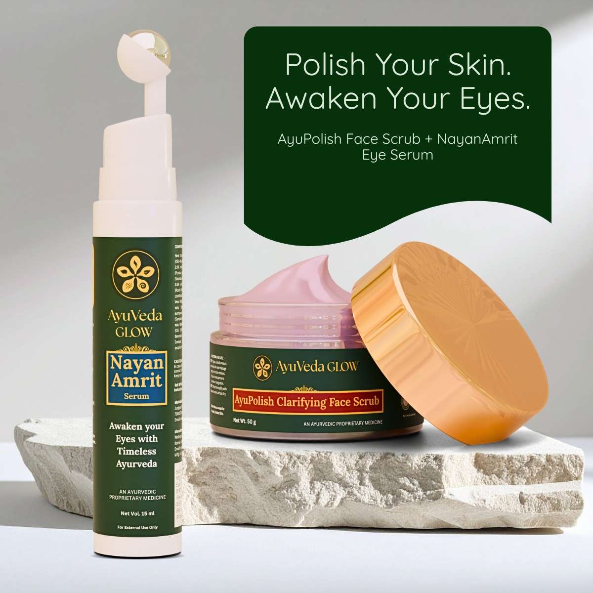 Ayurvedic face scrub and under eye serum combo for glowing refreshed skin