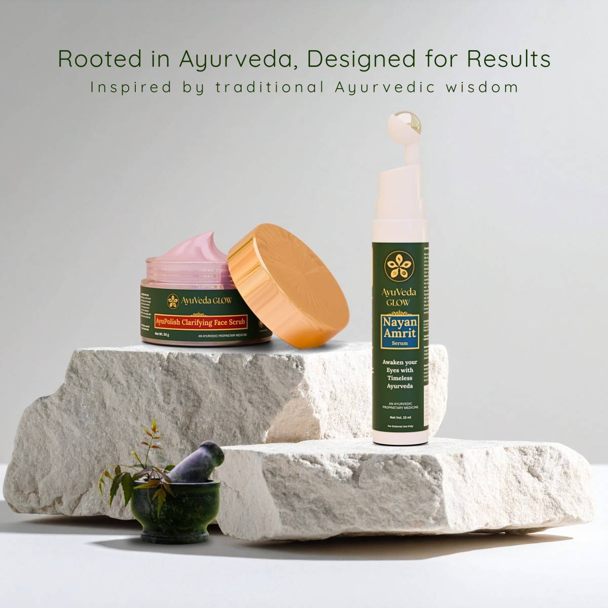 AyuPolish exfoliating scrub with NayanAmrit eye serum skincare set