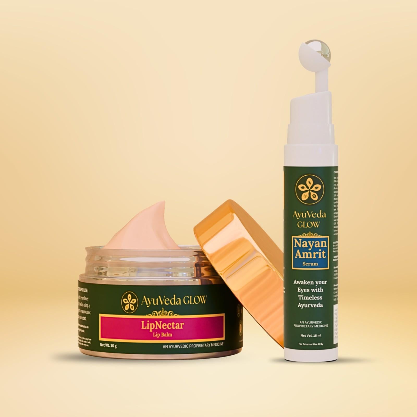 Ayurvedic under eye serum and herbal lip balm for complete facial care