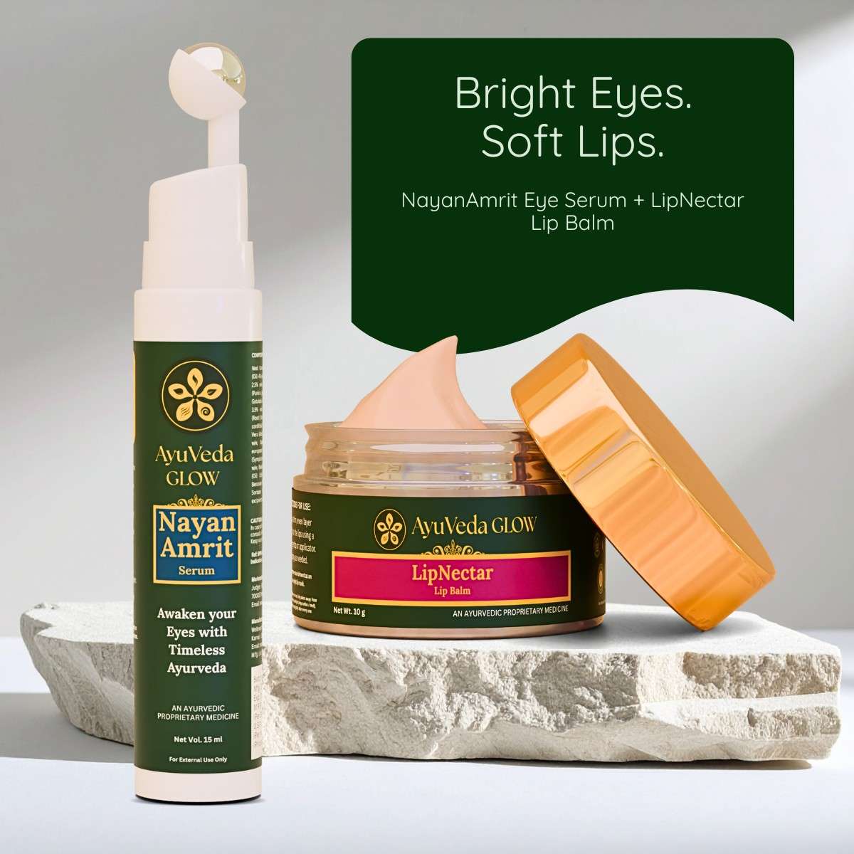 NayanAmrit under eye serum and LipNectare lip care Ayurvedic beauty combo