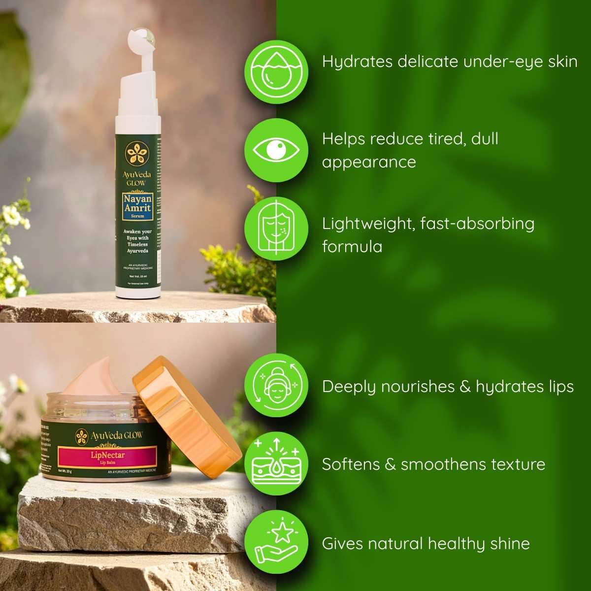 Natural eye care and lip care combo for healthy glowing appearance
