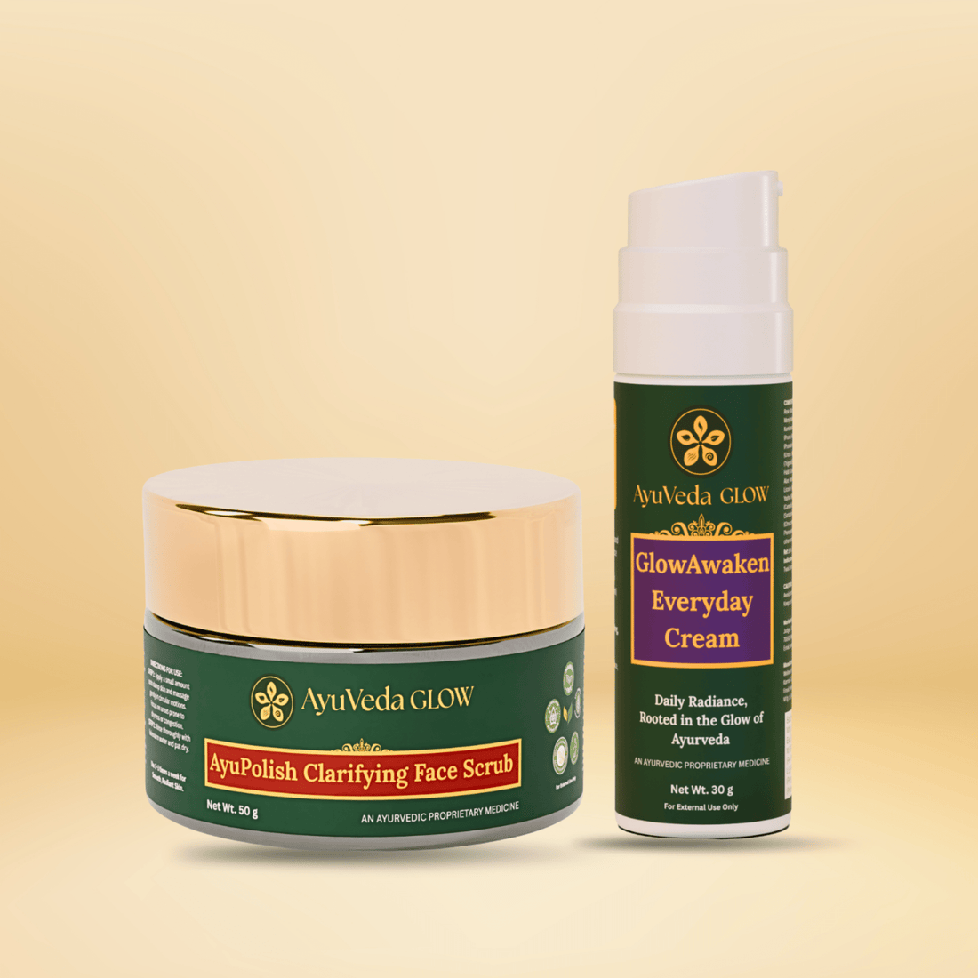 GlowAwaken Ayurvedic Everyday Face Cream + AyuPolish Ayurvedic Clarifying Face Scrub - AyuVeda Glow