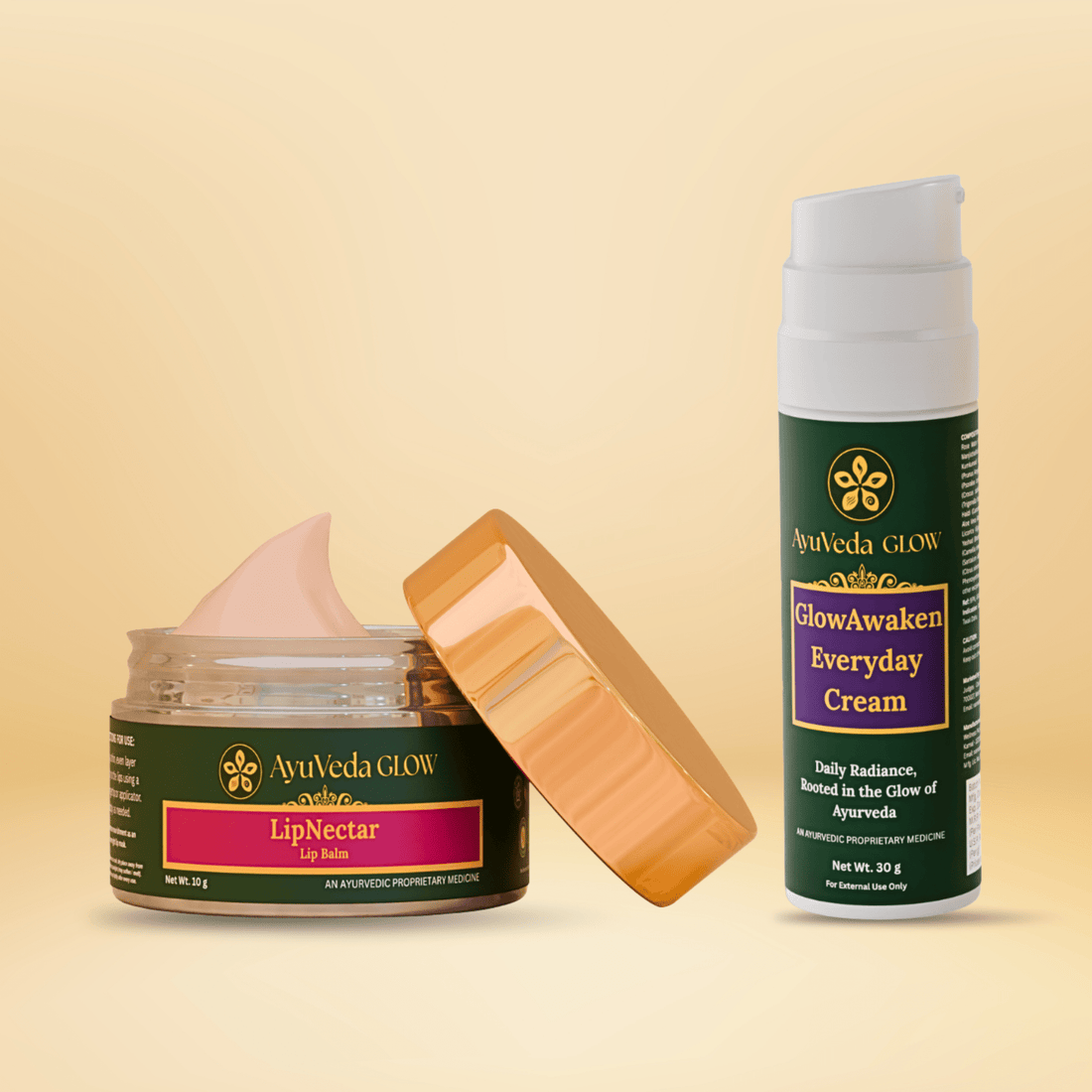 GlowAwaken Ayurvedic Everyday Face Cream + LipNectar Ayurvedic Lip Balm - AyuVeda Glow