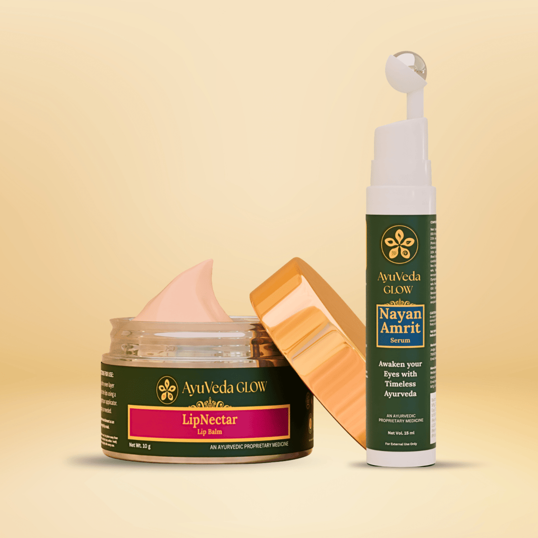 NayanAmrit Ayurvedic Under Eye Serum + LipNectar Ayurvedic Lip Balm - AyuVeda Glow