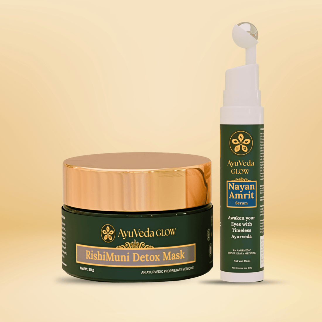 NayanAmrit Ayurvedic Under Eye Serum + RishiMuni Ayurvedic Detox Face Mask - AyuVeda Glow